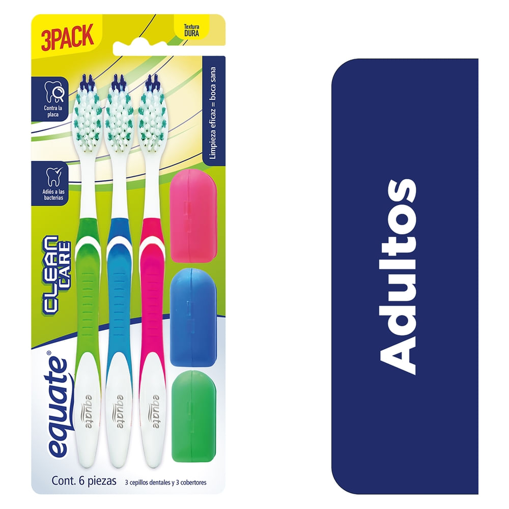 Cepillo de Dientes Equate y cobertores Fresh Care Textura Dura - 3 Pack
