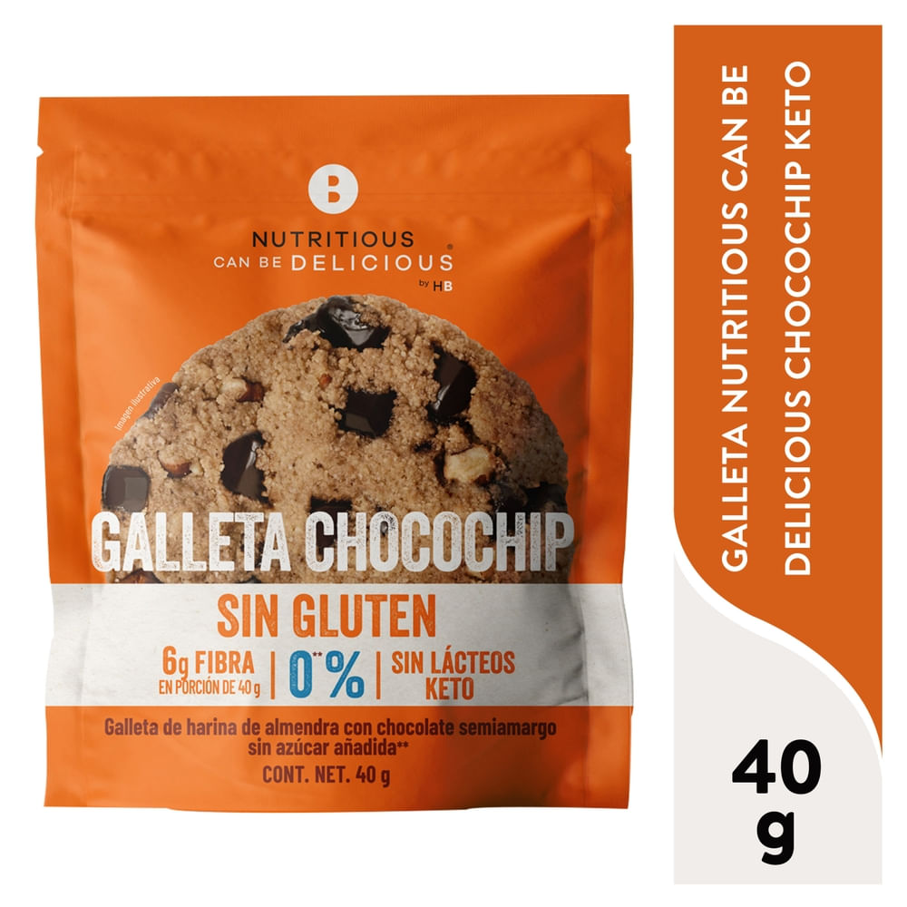 Galleta Nutritious Can Be Delicious Chocochip Keto Base Almendra con Chocolate Sin Gluten - 40 g