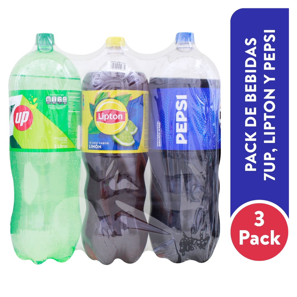 Bebida Gaseosa 3 Pack: Pepsi Y Seven Up de - 3L, Te Lipton - 2.5L