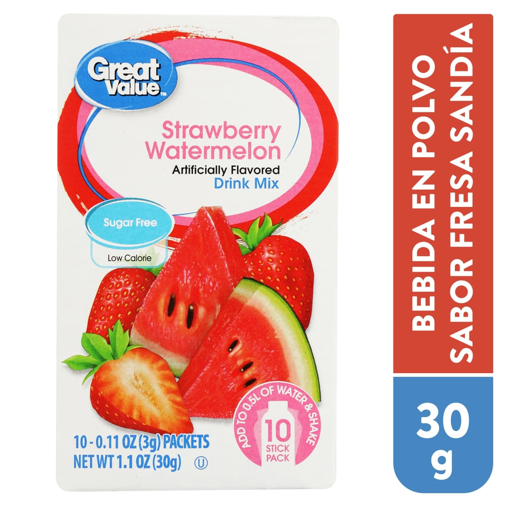 Bebida En Polvo Great Value Sabor Fresa Sandía Sin Azúcar - 30 g