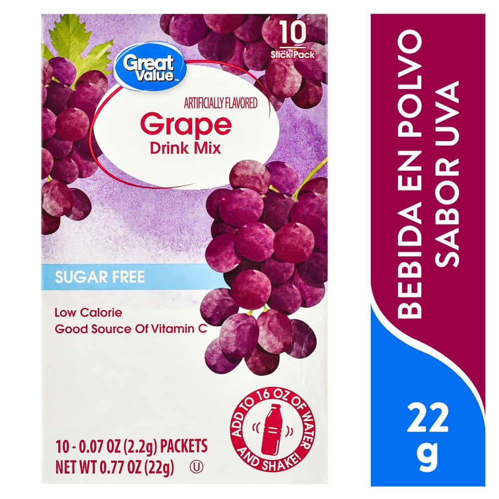 Bebida En Polvo Great Value Sabor Uva Sin Azúcar - 22 g