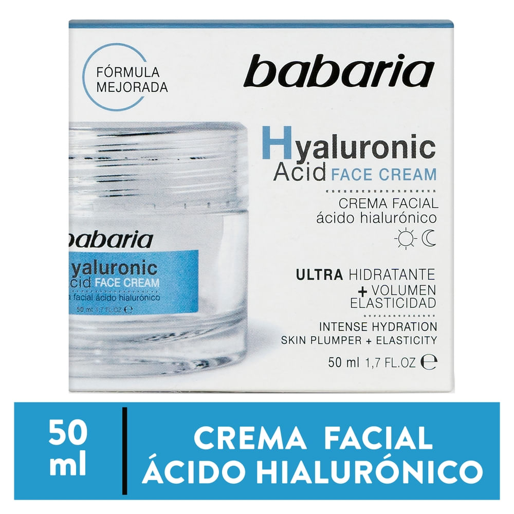 Crema Facial Babaria, Ácido Hialurónico Hidratante - 50 ml