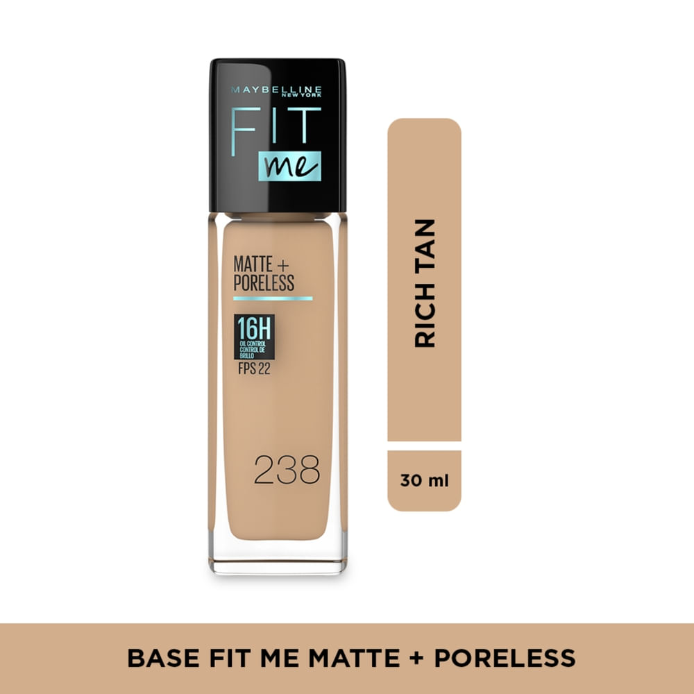 Base Fit Me Matte Poreless Maybelline NY Tono Rich Tan 238 - 30 ml