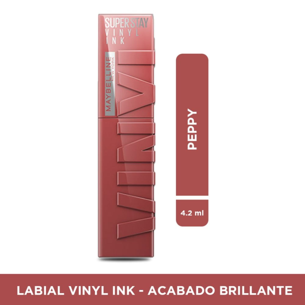 Labial líquido Vinyl Ink Maybelline NY Tono Peppy - 4.2 ml