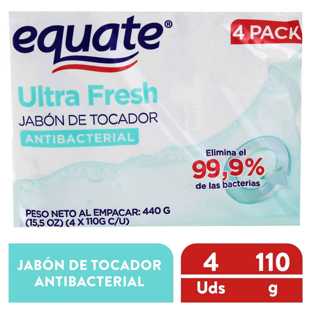 Jabón de Tocador Equate Barra Antibacterial Ultra Fresh 4 Pack - 440 g