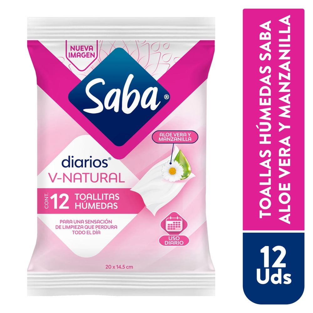 Toallitas Húmedas Saba V-Natural Con Aloe Vera Y Manzanilla - 12Uds