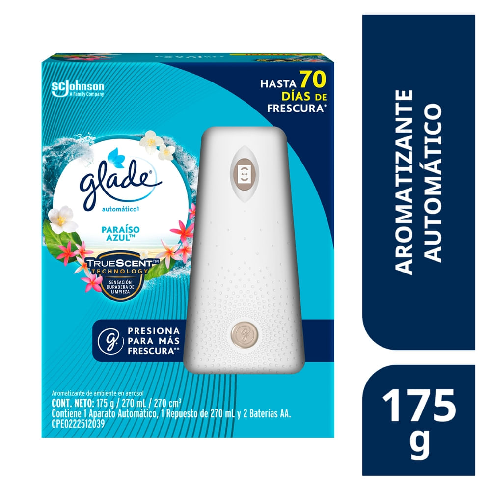 Aromatizante Glade Automático en Aerosol Aparato Paraíso Azul - 175 g