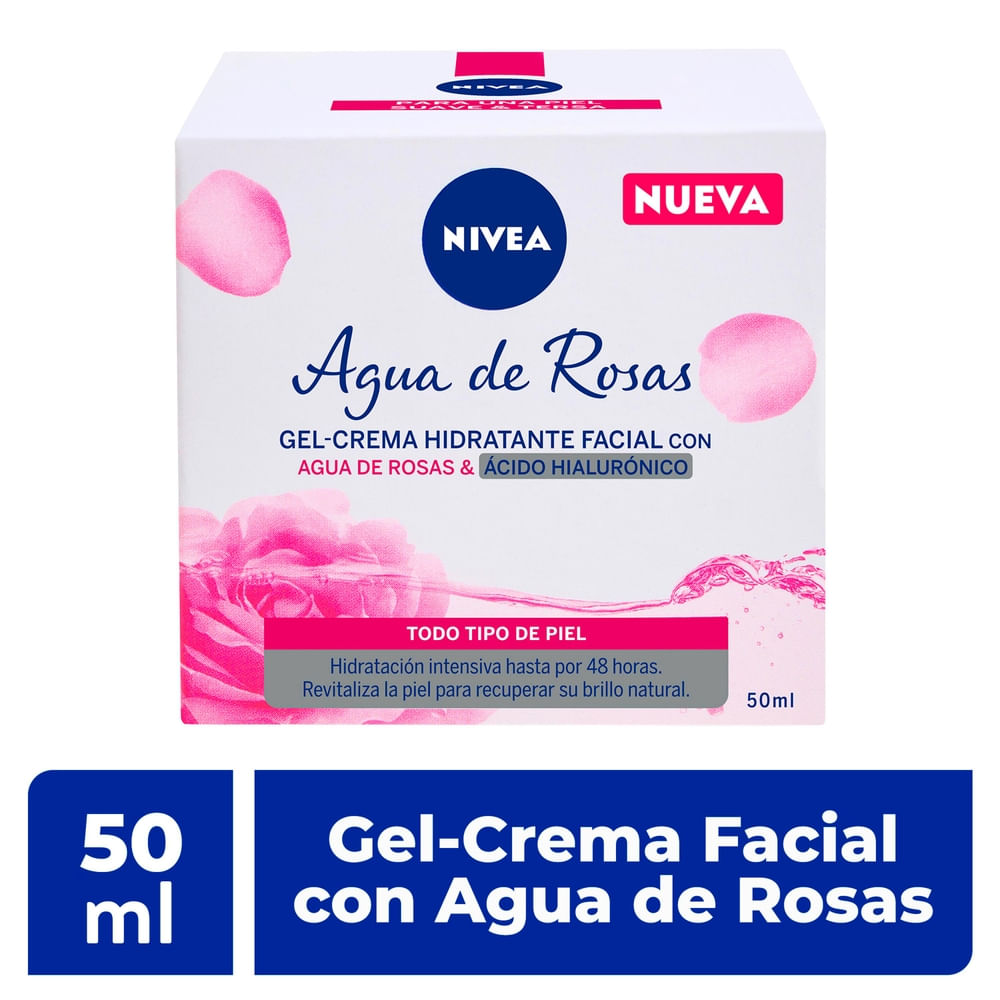 Gel Crema Facial Nivea Hidratante con Ácido Hialurónico y Agua De Rosas -50ml