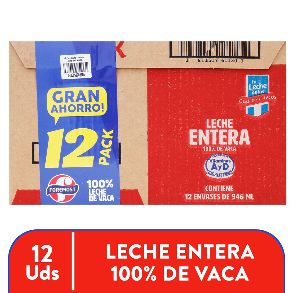 Leche Entera Foremost 12 Pack - 946 ml
