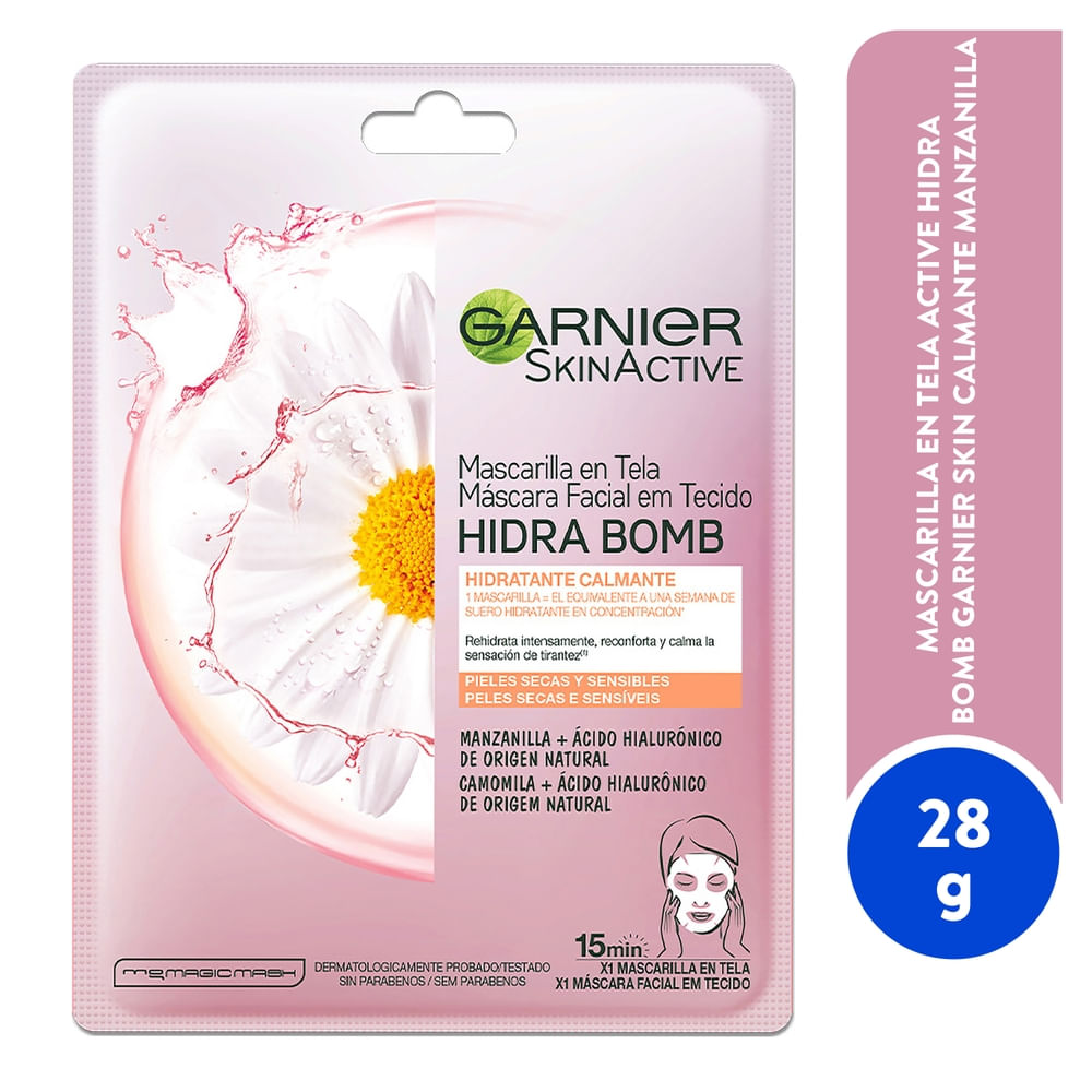 Mascarilla Tela Hidra Bomb Manzanilla Camomila Garnier