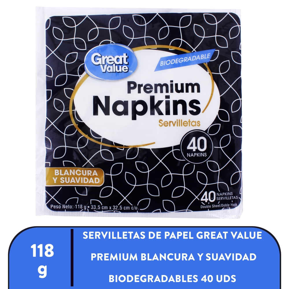 Servilletas Great Value Cuadradas Premium 40 Unidades - 118 g