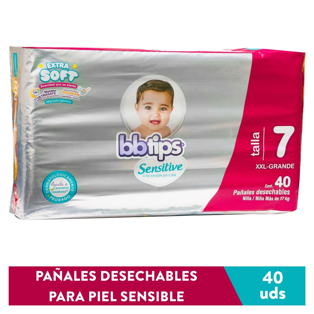 Pañales desechables Bbtips para piel sensible talla 7 - 40 uds
