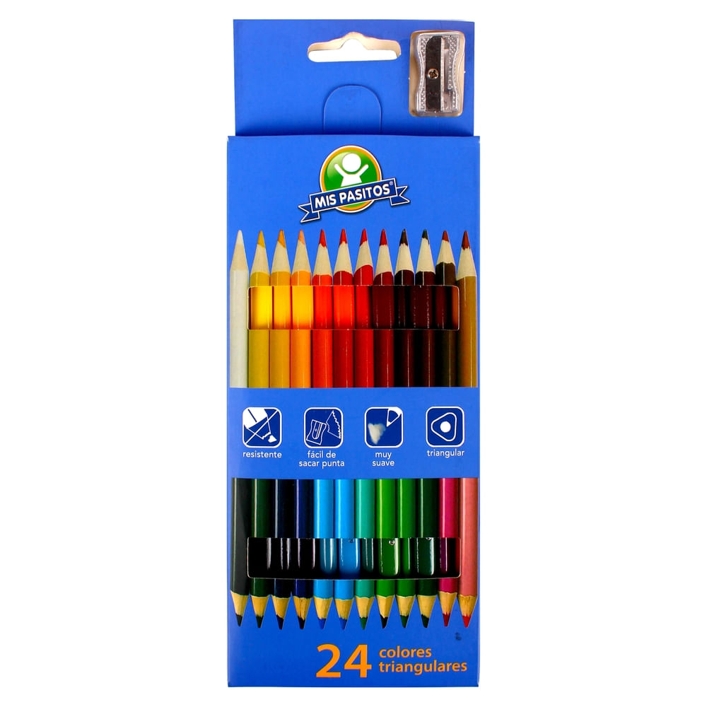 Lápices de color Mis Pasitos triangulares con sacapuntas - 24 Uds