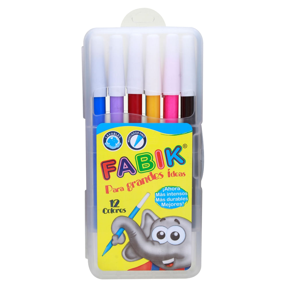 Plumones delgados Fabik lavables - 12 Pzas