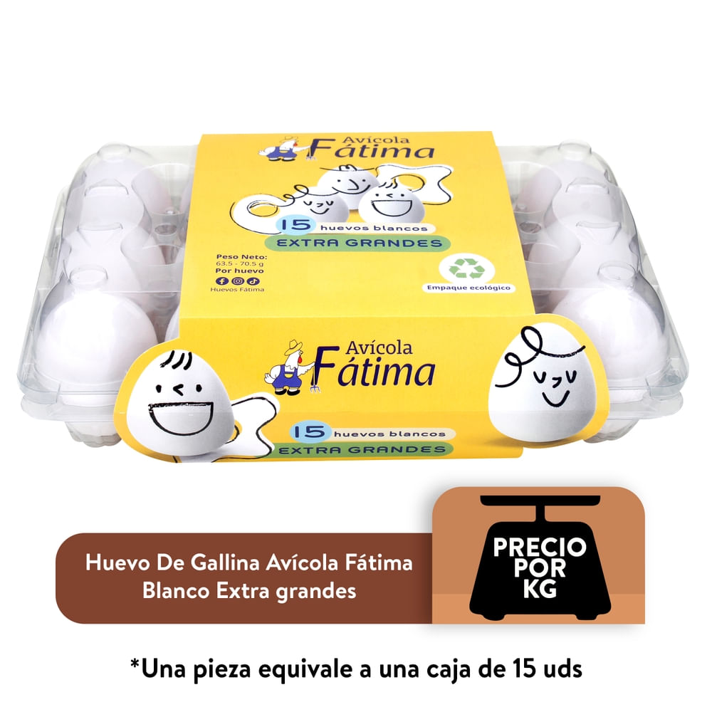 Huevo de Gallina Avicola Fatima Blanco Extra Grande - 15 Unidades