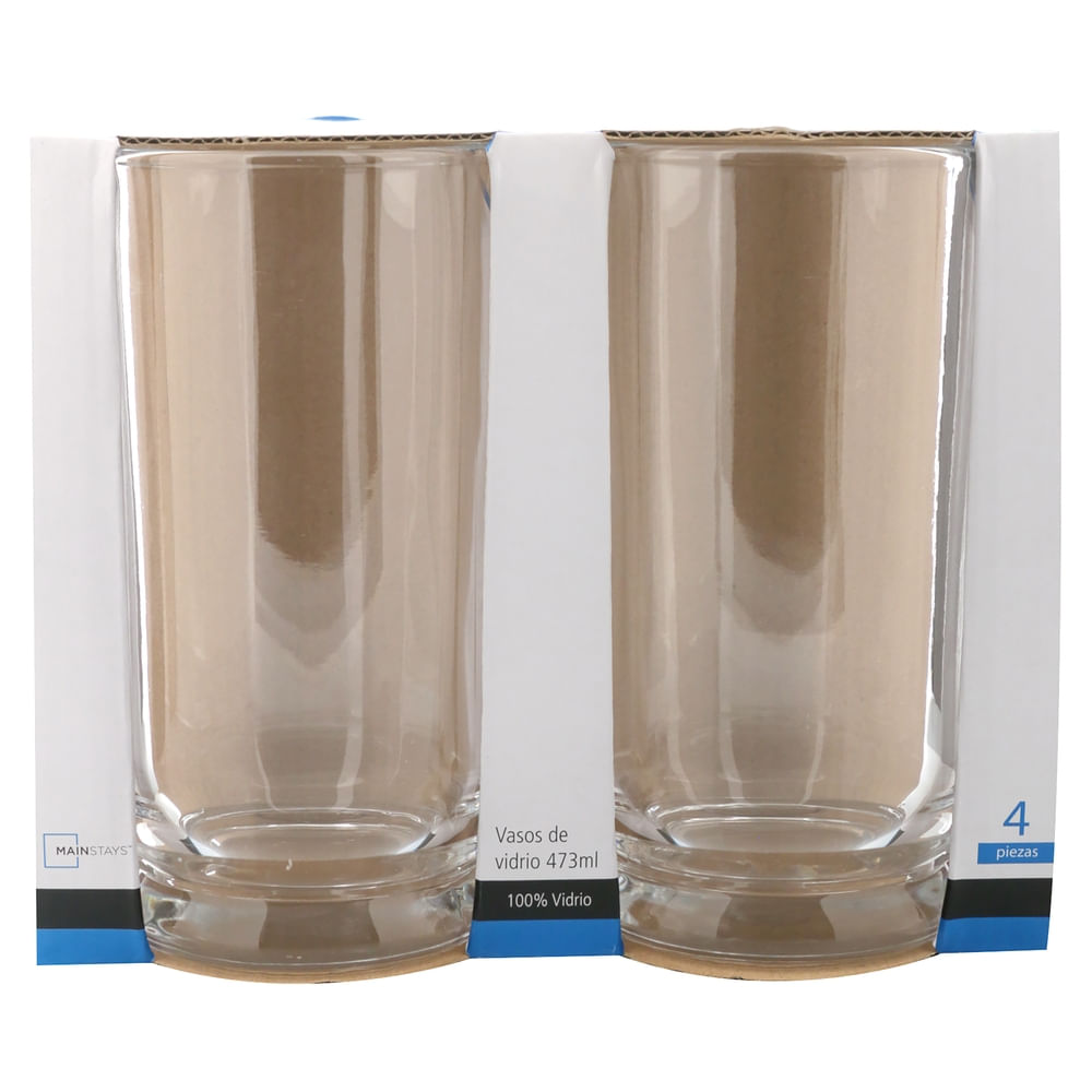 Set vasos Mainstays de vidrio 4 unidades - 473 ml
