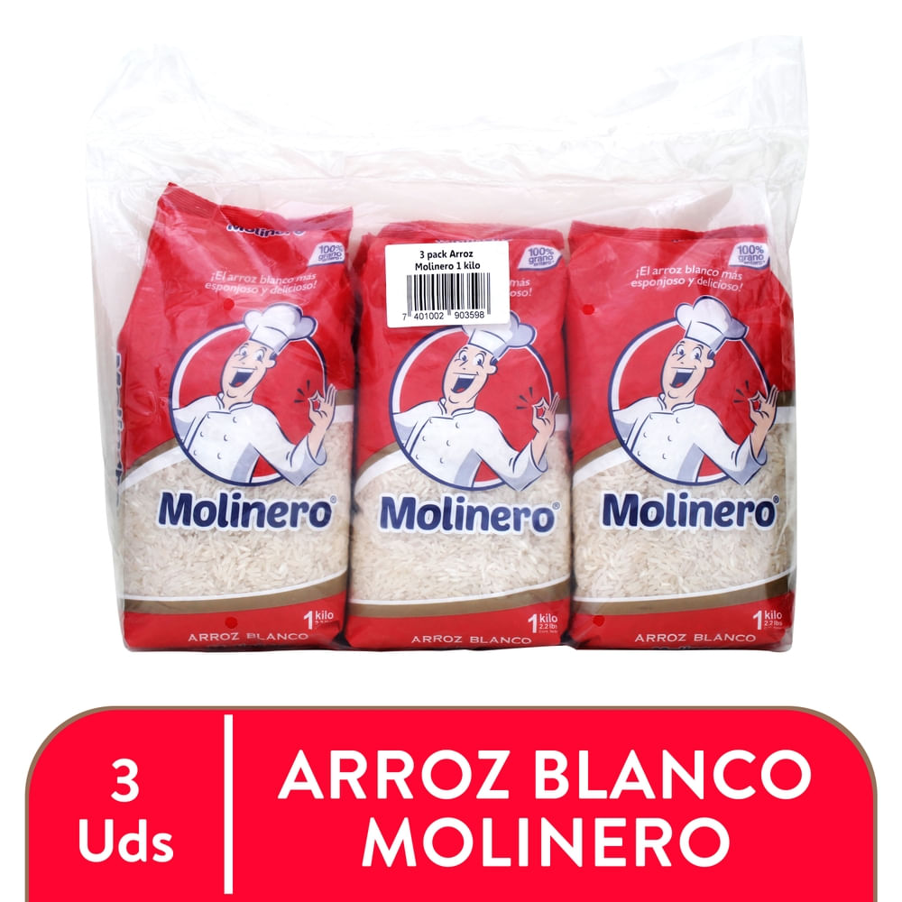 3pack Molinero Arroz Blanco 3kg