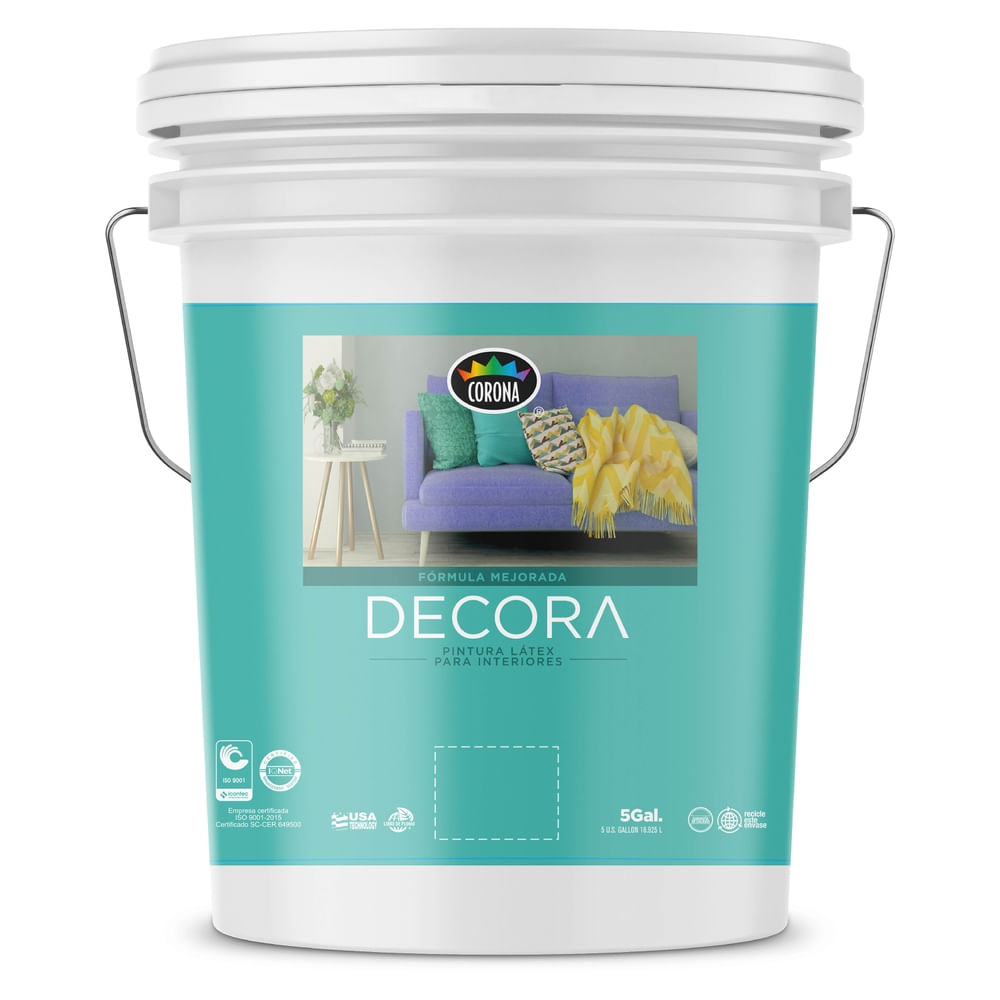 Pintura Latex Decora, Para Interiores Fórmula Mejorada Color Menta En Cubeta - 5 Galónes