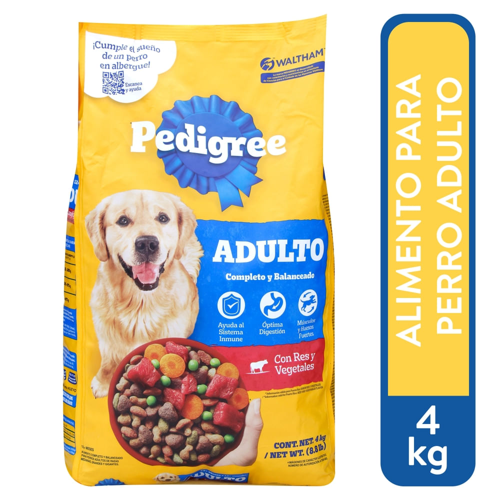 Alimento seco Pedigree para perros adultos sabor res y vegetales - 4 kg