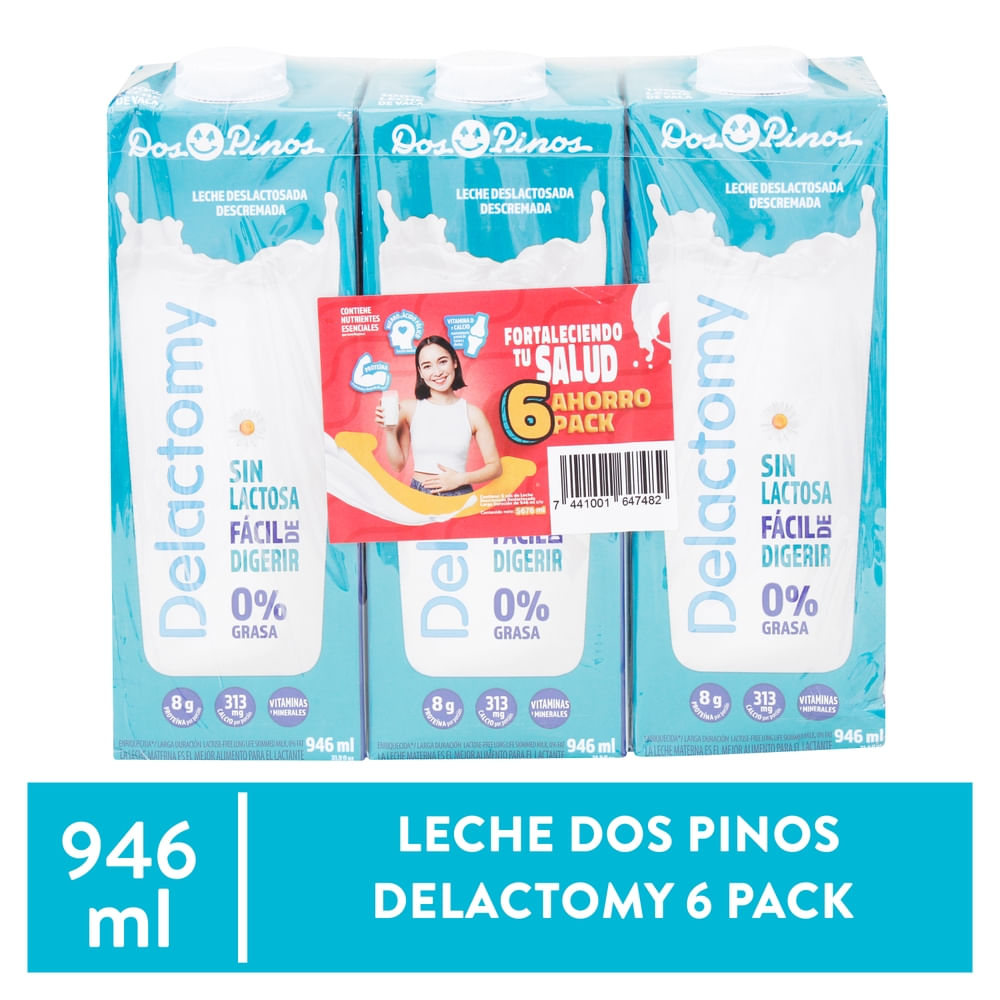 Leche Dos Pinos deslactosada 0% grasa 6 Pack - 2838 ml
