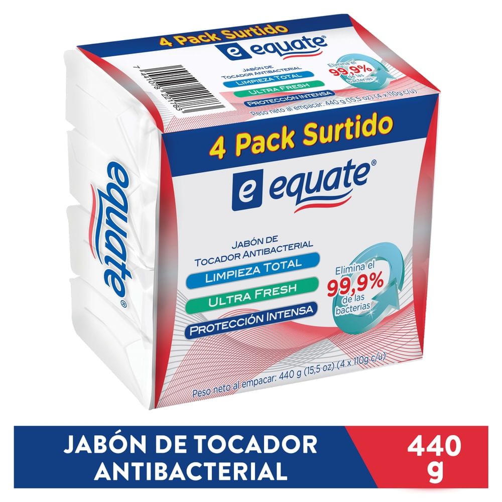 Jabón de Tocador Equate Barra Antibacterial 4 pack - 440 g