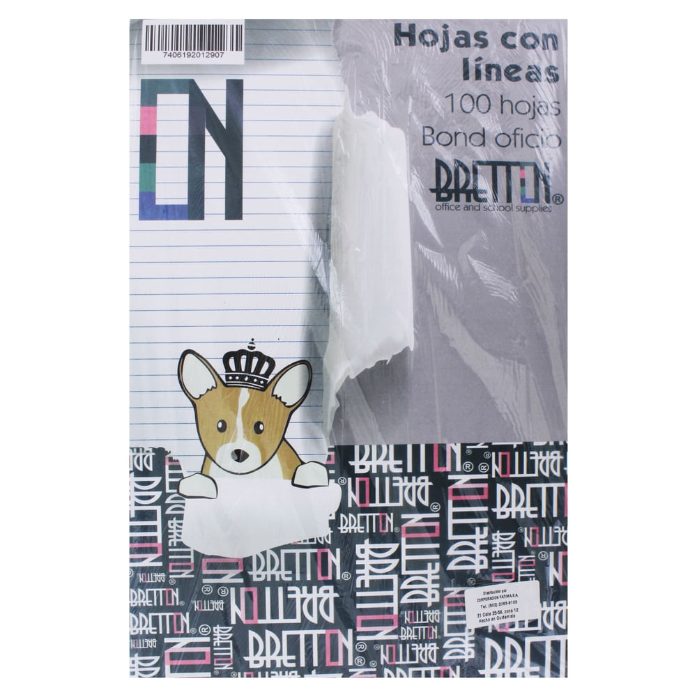 Hojas Bretton de papel bond rayado oficio - 100 Uds