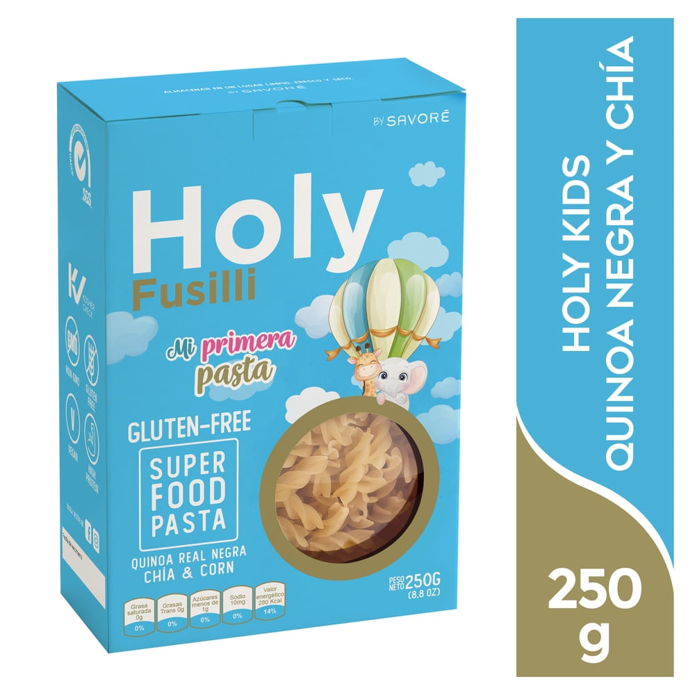 Pasta Savoré Holy kids Fusilli quinoa negra chía y maiz - 250 g