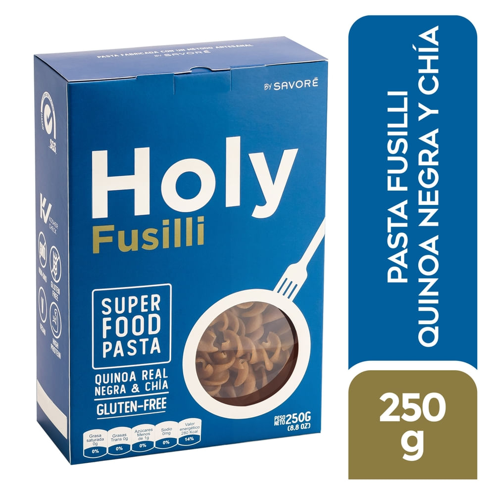 Pasta Holy Fusilli Quinoa Real Negra y Chia - 250 g