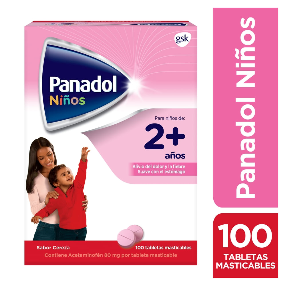 Analgésico Acetaminofén, Panadol Niños Sabor Cereza Masticables, Caja 100 Tabletas - Preci…