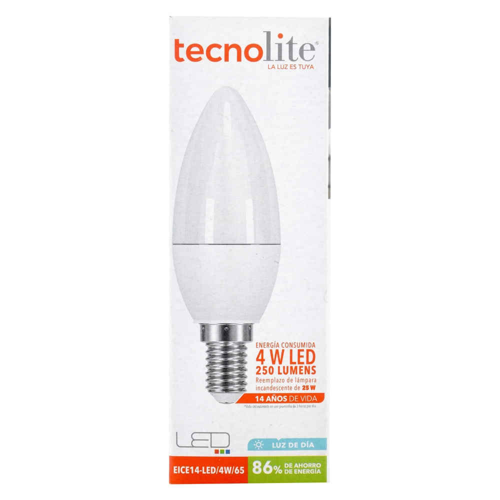 Tecnolite, BOMBILLO LED VELA 4W100-240V6500KE14250LM