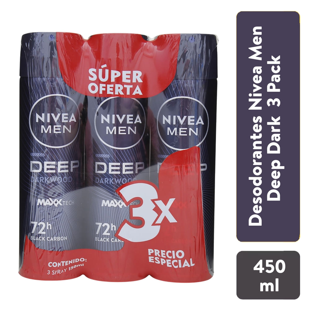 Desodorante Nivea Men Spray 3 Pack Deep Black -450ml
