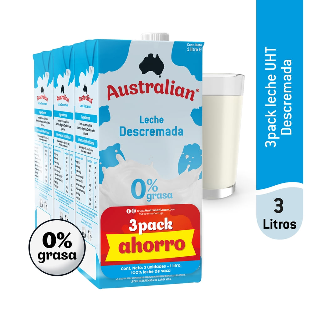 Leche Descremada Australian Uht 3 Pack - 3 L