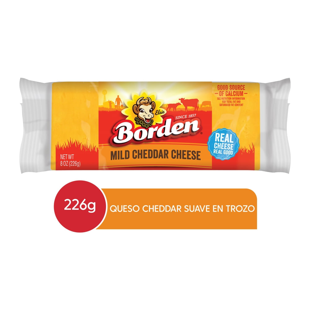 Queso Borden Cheddar Suave En Trozo - 226 g