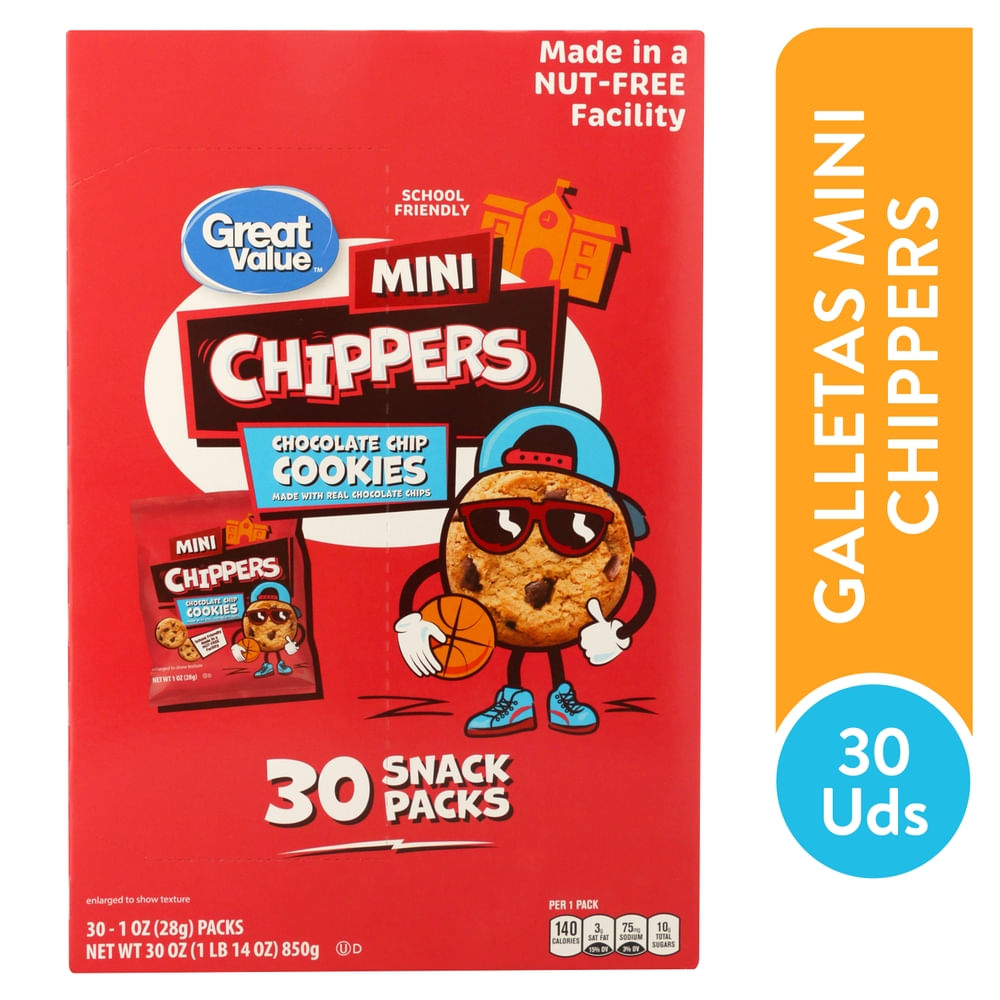 Galleta Great Value Mini Chocolate Chips 30 PACK - 850 g