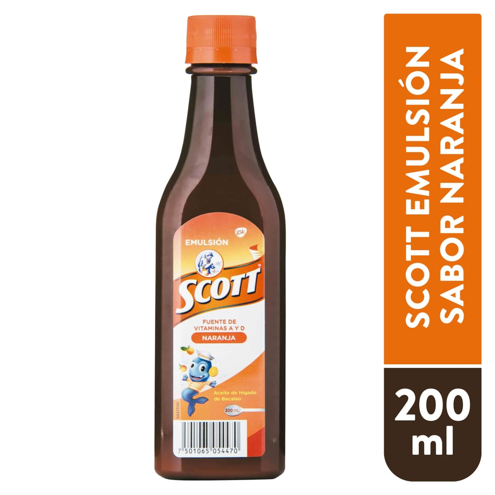 Complemento Nutricional Emulsión Scott Para Niños Sabor Naranja, Frasco - 200ml