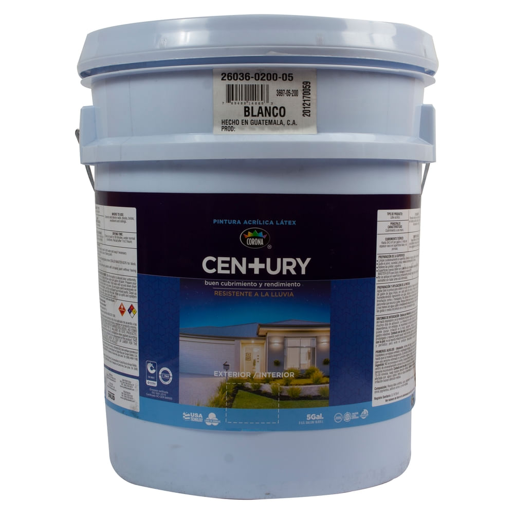 Pintura Látex Century Acrílica Color Blanco - 5 gal