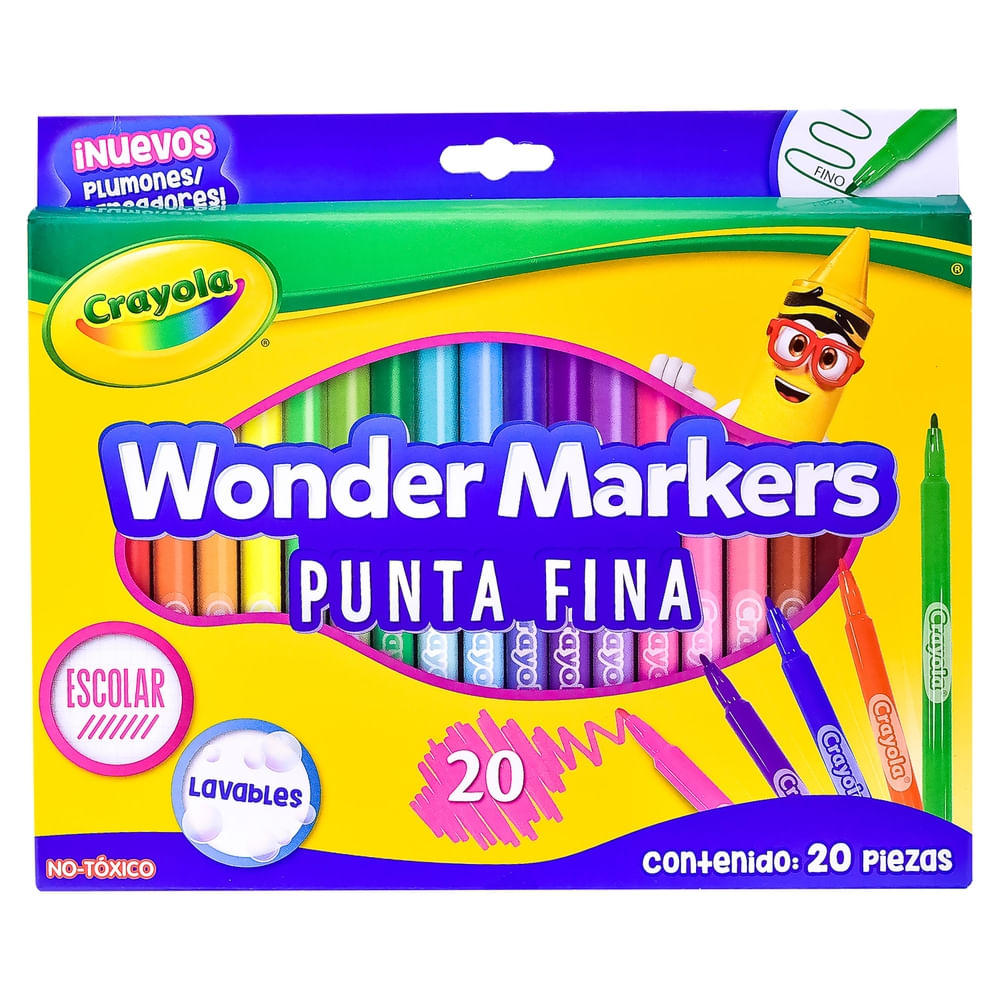 Marcadores Crayola wonder punta fina - 20 Uds
