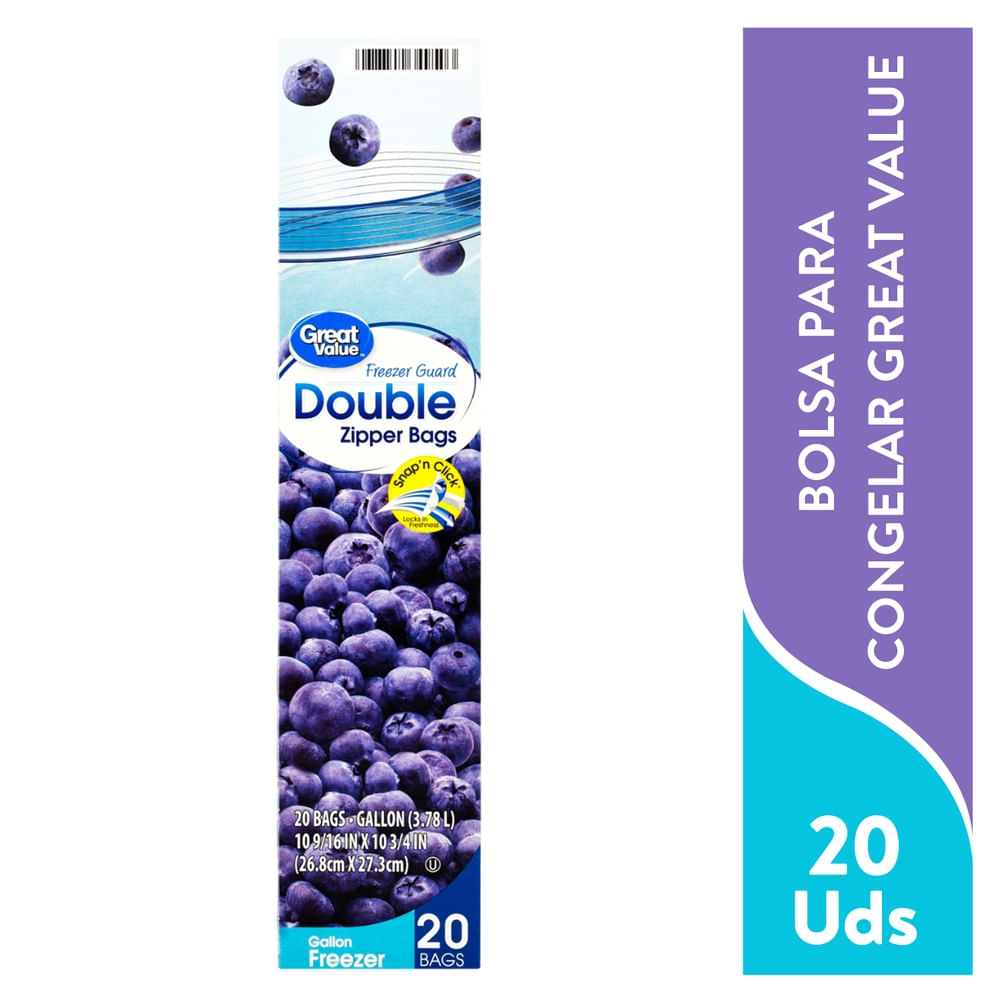 Bolsas Para Congelar Alimento Marca Great Value - 20 Unidades