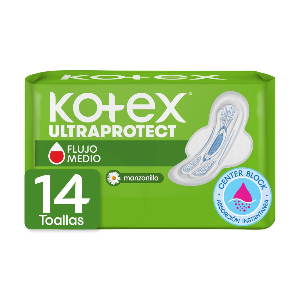 Toallas Femeninas Kotex Ultraprotect Manzanilla - 14 Unidades