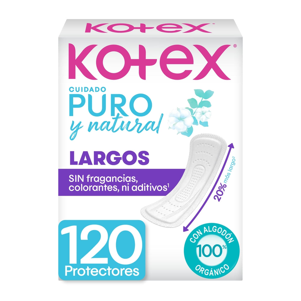 Protectores Diarios Kotex Puro y Natural Largos - 120 Unidades