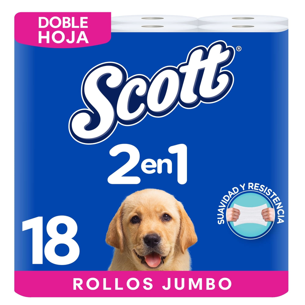Papel Higiénico Scott 2 en 1 Doble Hoja - 18 Rollos