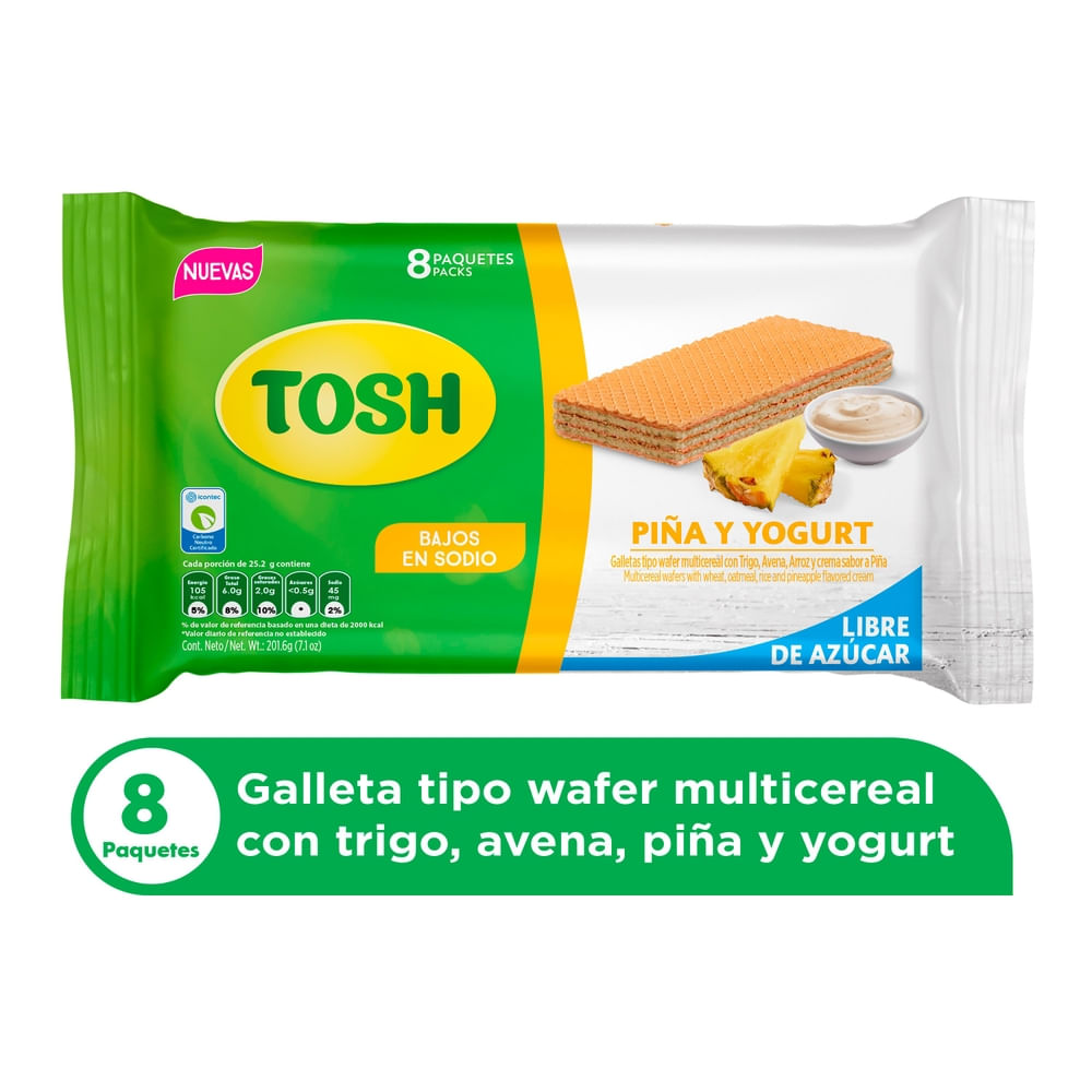 Galleta wafle Tosh piña yogurt 8 pack - 201.6 g