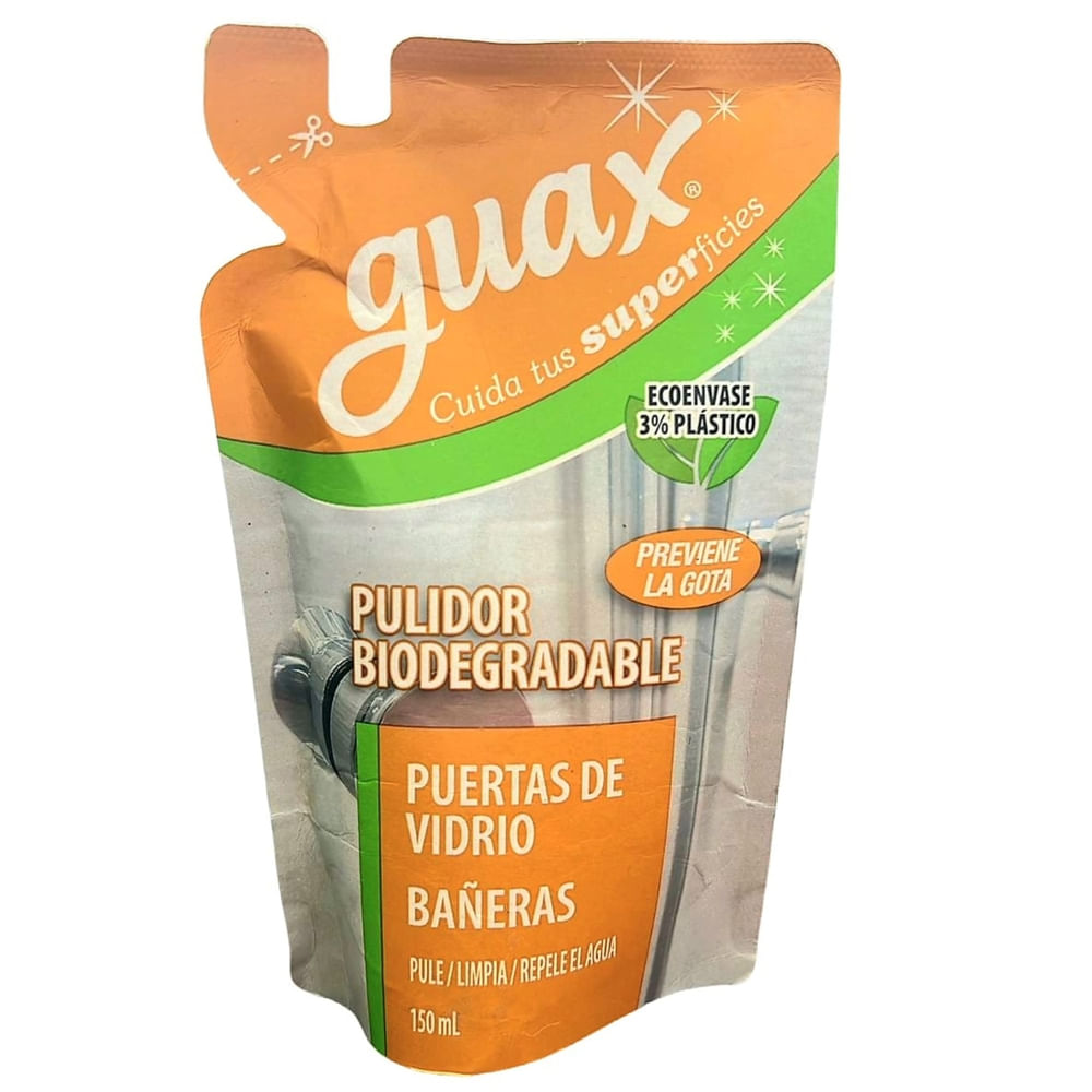 Limpiador Guax para puertas de baño, vidrieras y bañeras en empaque doy pack biodegradable…