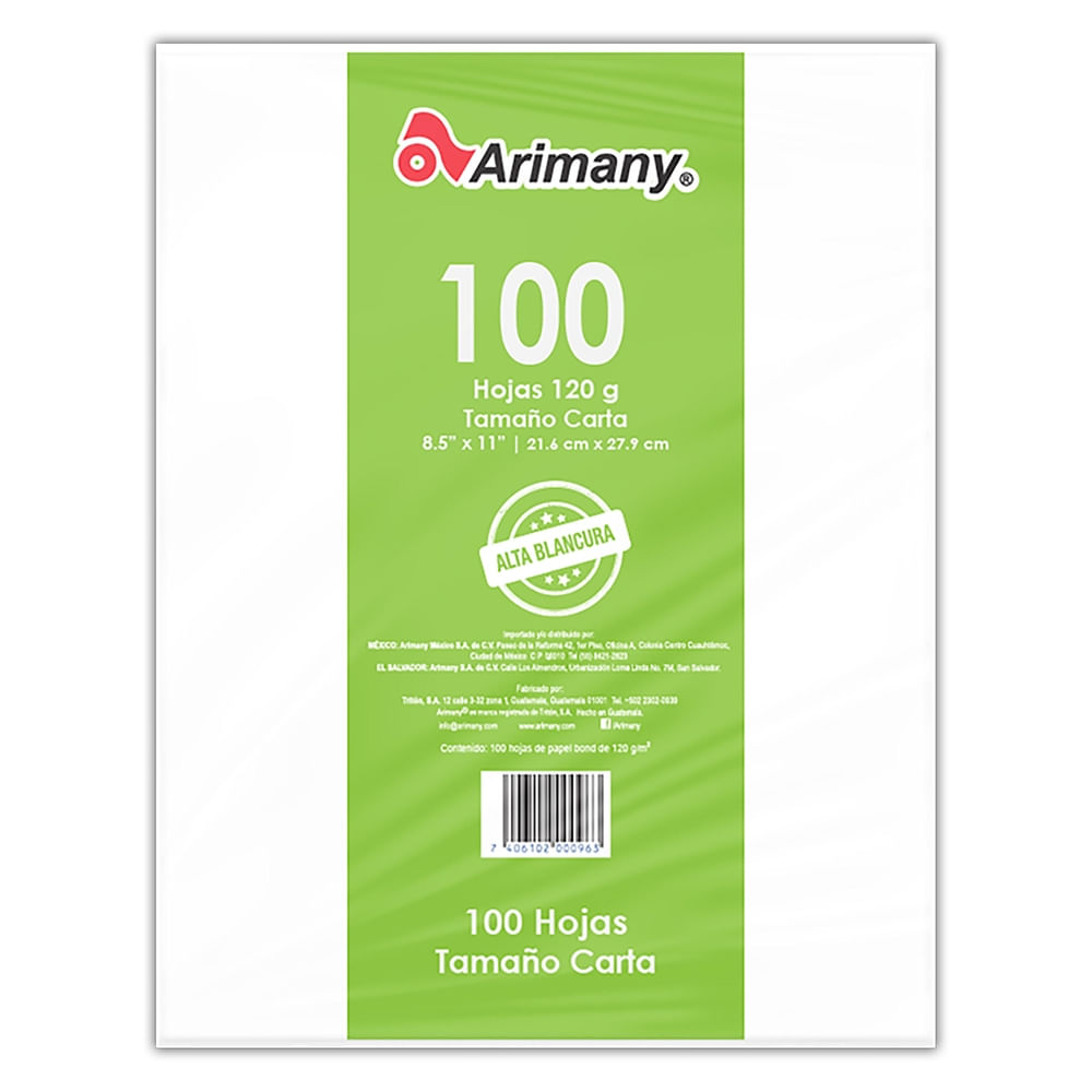 Hojas bond Arimany tamaño carta - 100 hojas