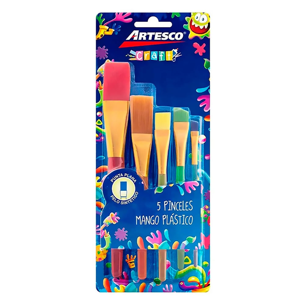 Pinceles Artesco 5 tamaños con mango plástico - 5 Uds