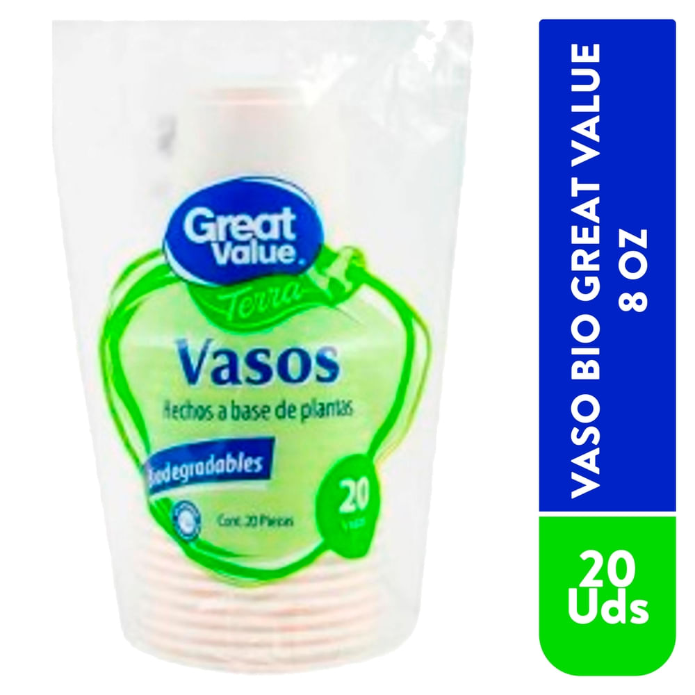 Vaso Desechable Bio Marca Great Value 8 Onzas - 20 Unidades