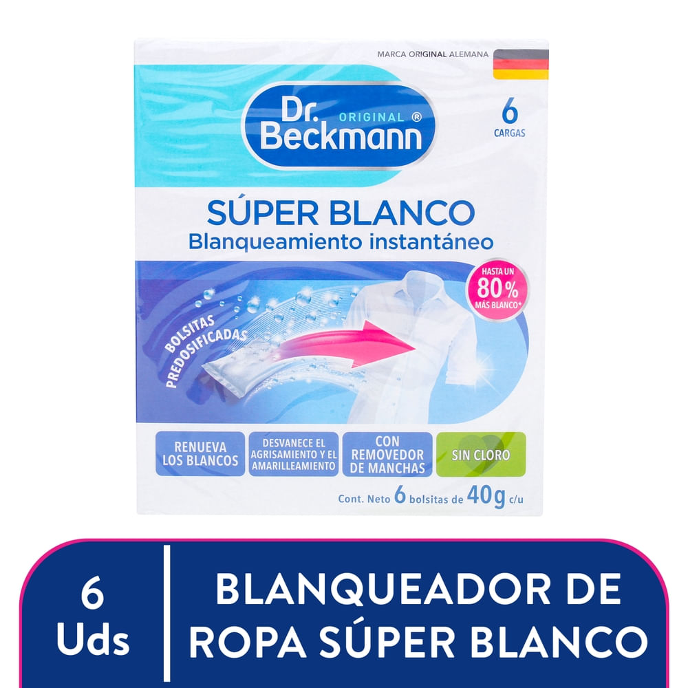 Blanqueador Dr. Beckmann Súper Blanco en Polvo 6 Bolsitas