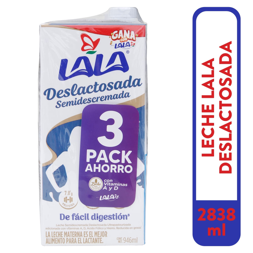 Leche Lala UHT deslactosada semidescremada 3 pack - 3000 ml