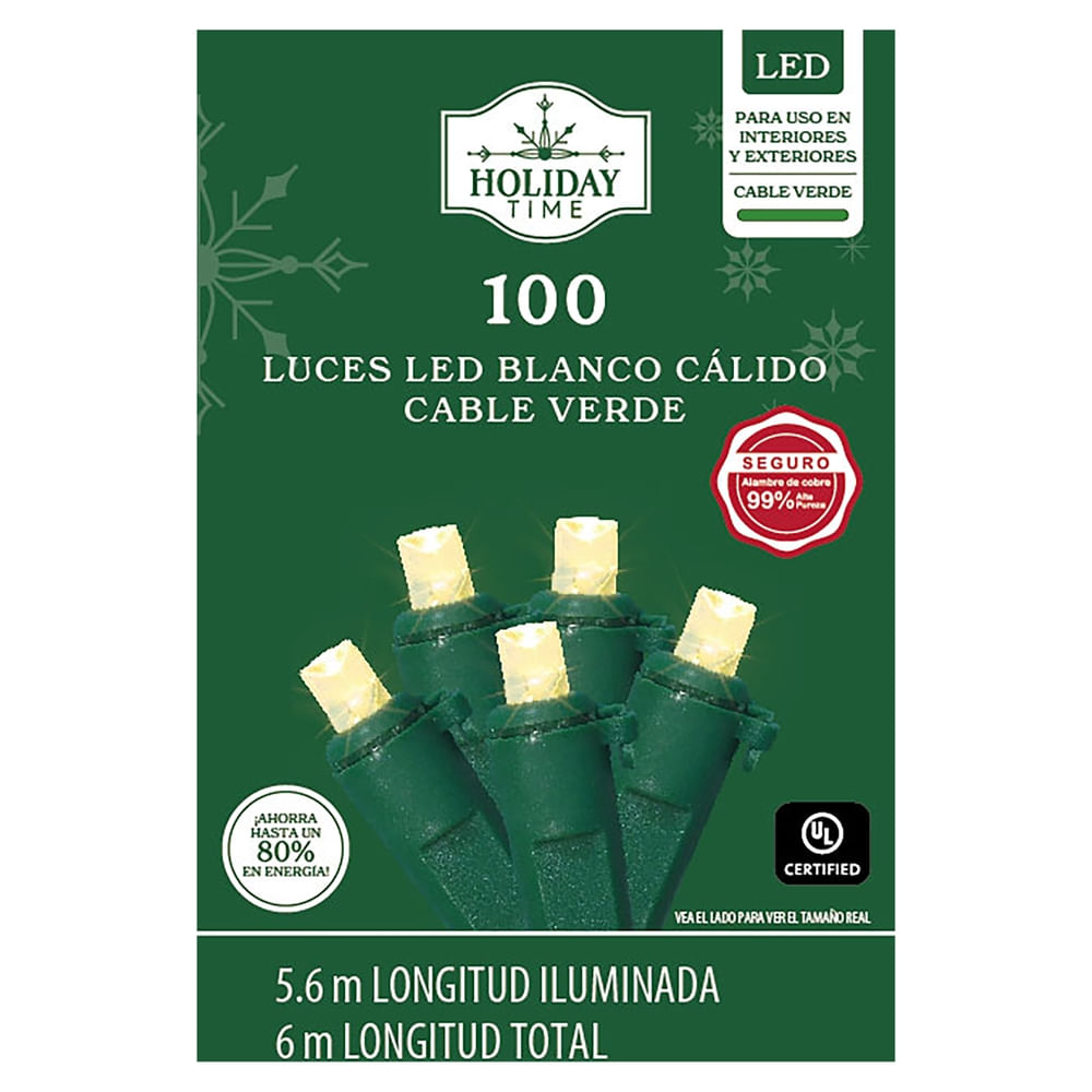 Luces LED Holiday Time cálidas decorativas Navidad serie de 100 luces
