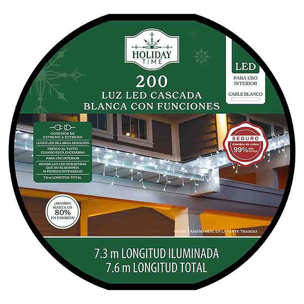 Luces Holiday Time LED cascada brillantes Navidad serie de 200 luces